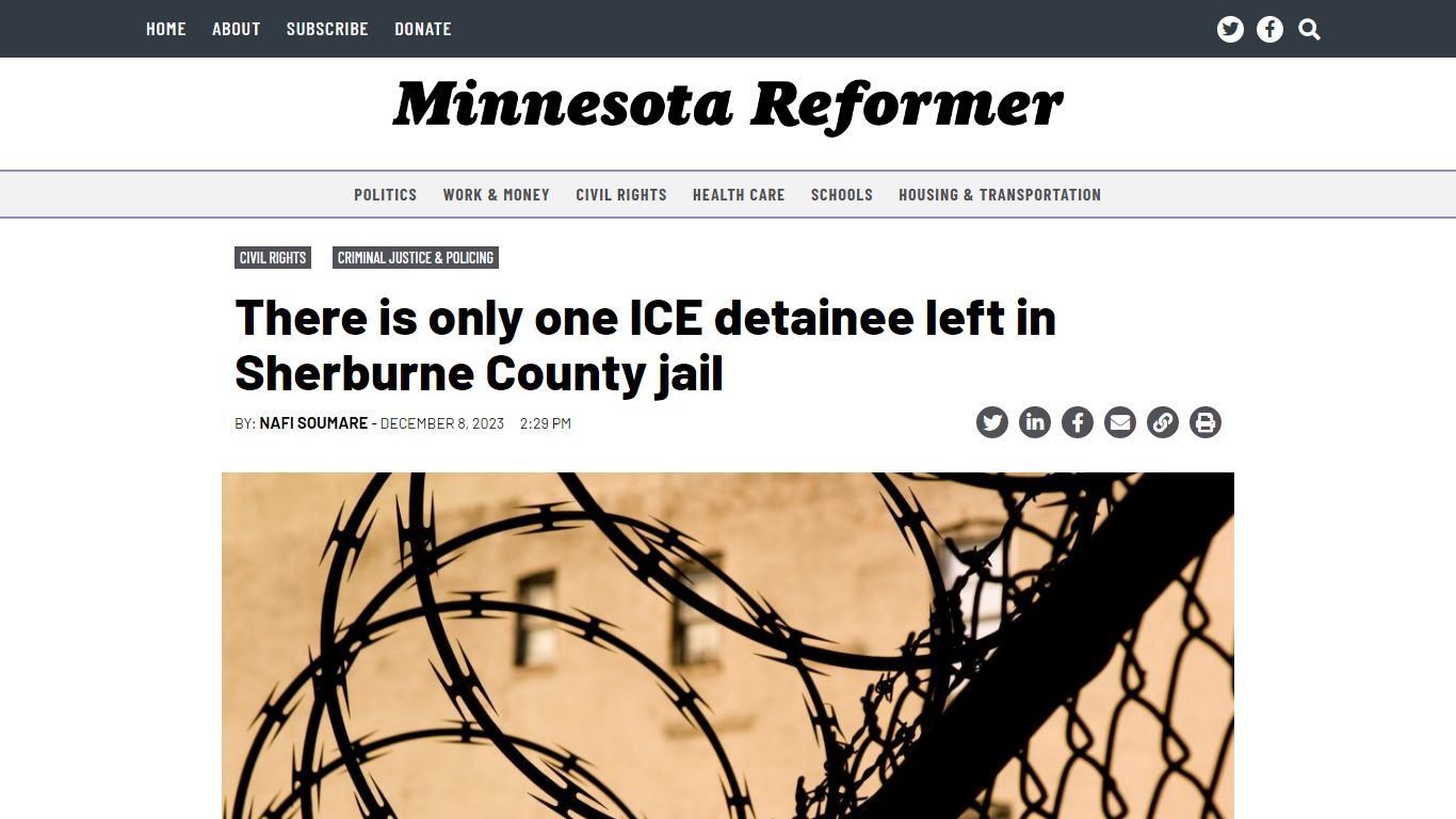 There is only one ICE detainee left in Sherburne county jail
